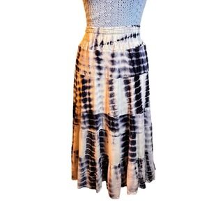 Tie Dye Tiered Boho Caleaaa Maxi Skirt Large Blue White